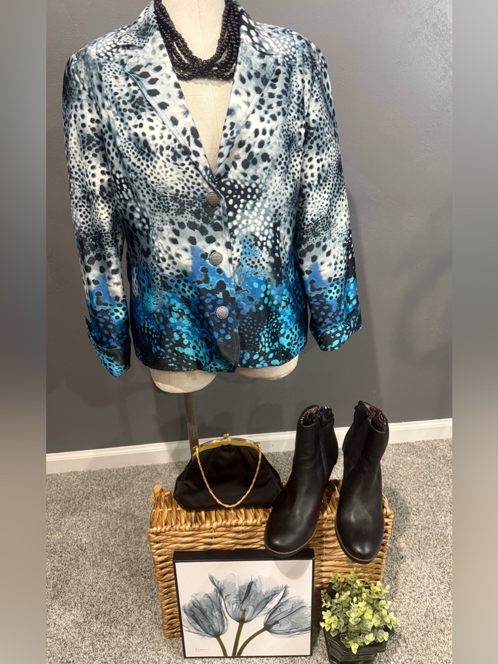 erin london Blue and Black Patterned Women's Blazer